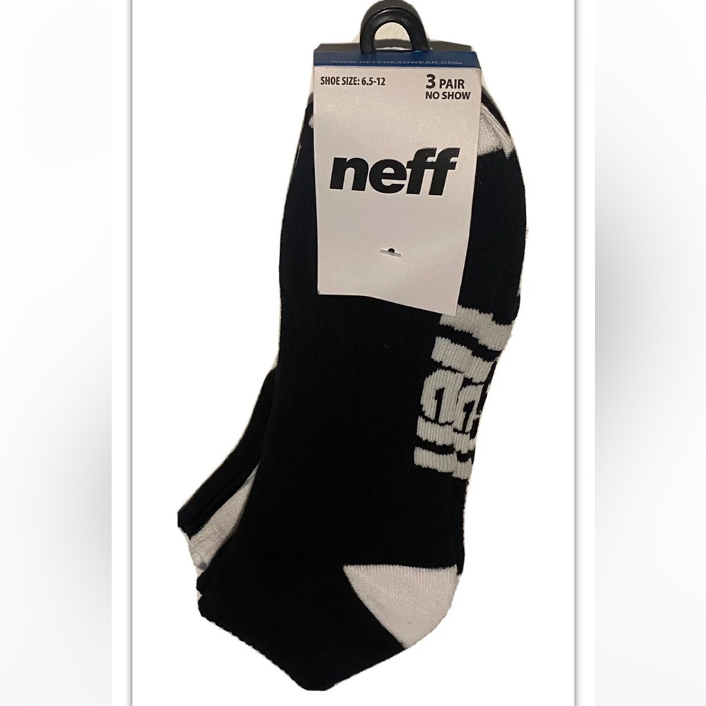 Neff No Show Socks 3 Pair Men’s 6.5-12 Black White w Logo Skate BMX Ride NEW!
